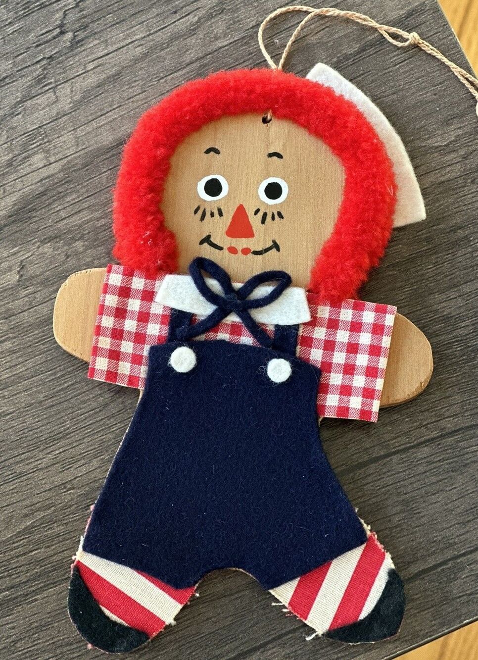 Raggedy Andy Wooden Cut Out Figure Vintage Ornament New